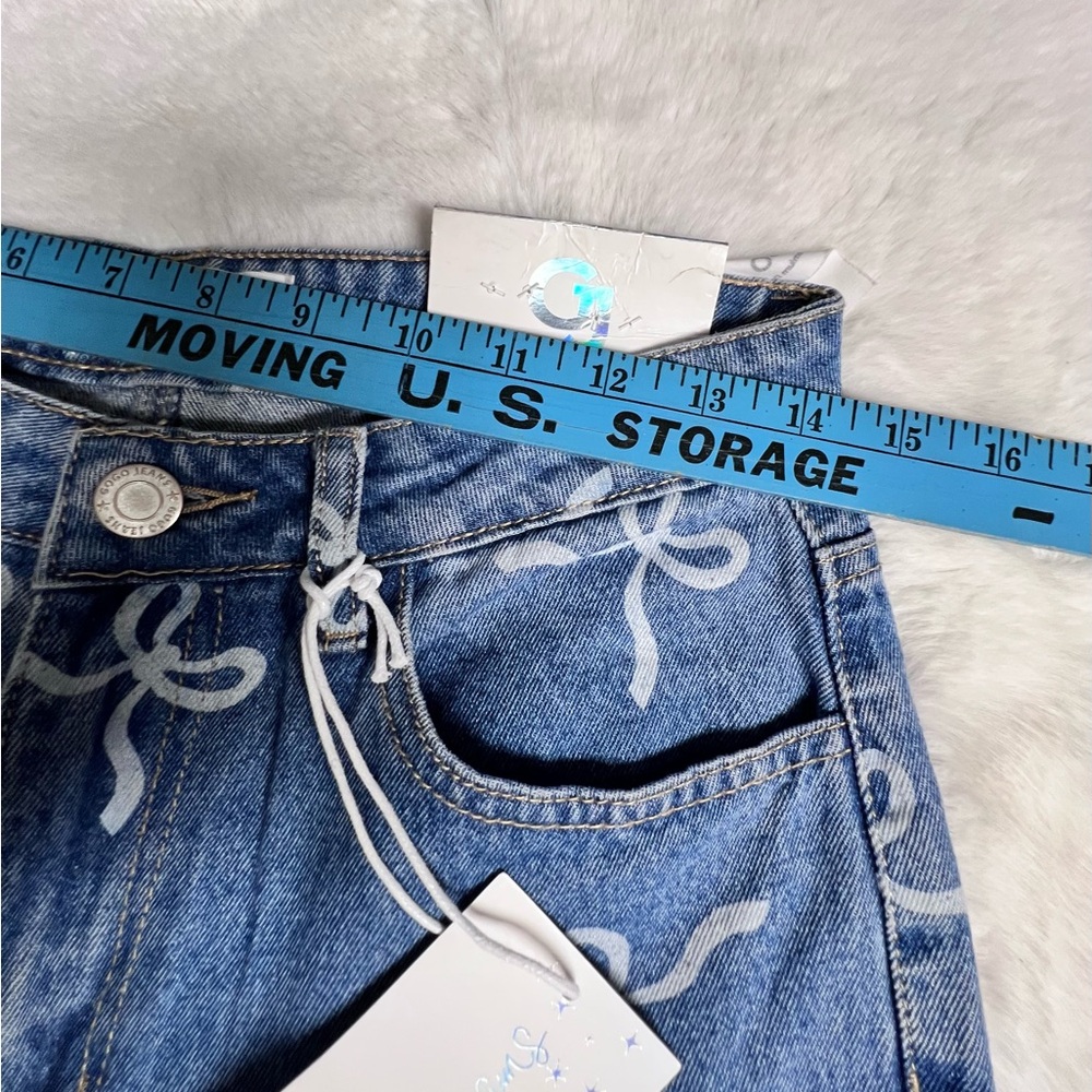 GOGO Blue Straight Leg Pants with White Bow Print - Picture 9 of 10